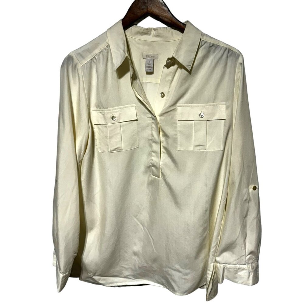 Women's Chico's Ivory Blouse Size 1 (Medium 8)